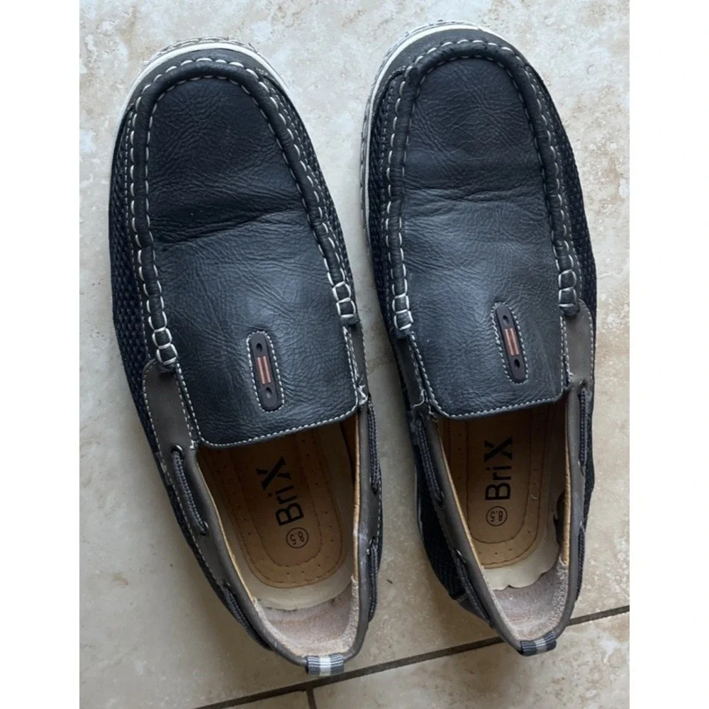 Brix Dacio Boat Shoes Slip On Loafer Mens Size 8.5 Gray Vegan Leather